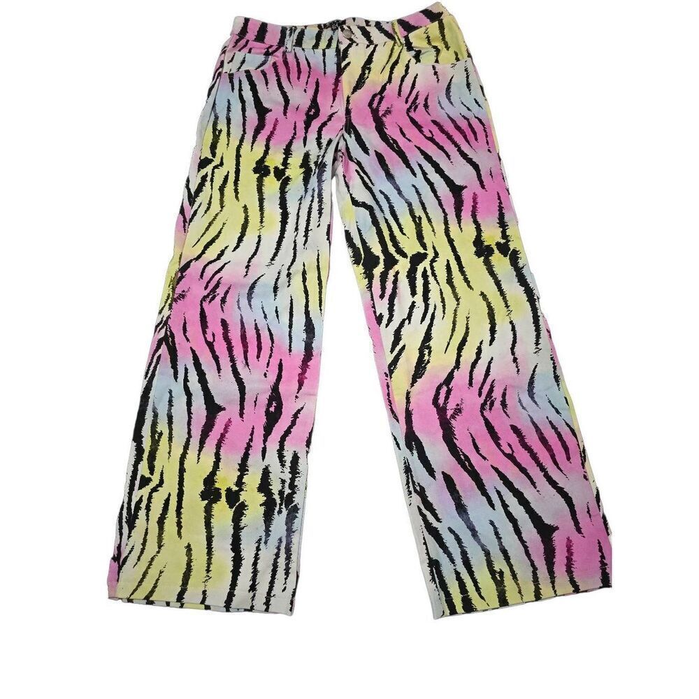 Generation Kiss Zebra-Print Jeans in Pink, Yellow & Blue XL NWOT